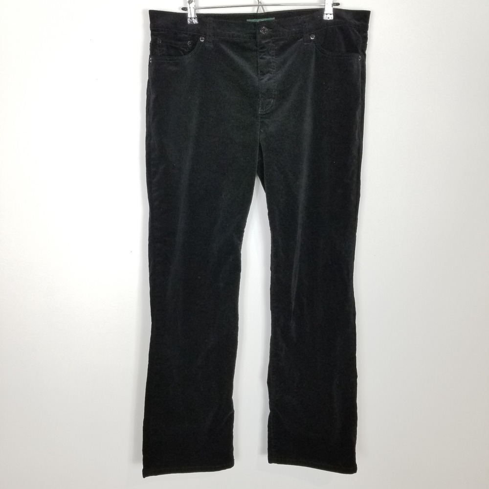 LRL Lauren‎ Jeans Co Velour Straight Leg Pants Women 16 Black Ankle Classic